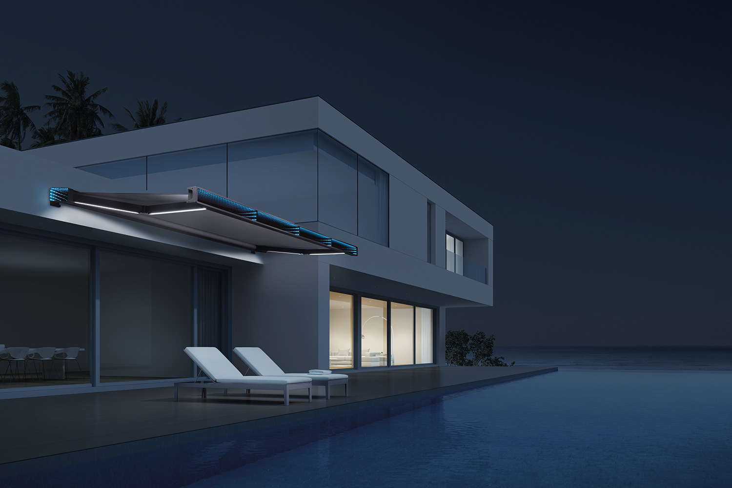 Tende a cassonetto di design Sidera_Polaris_Esterno_6_aperta_notttende a Braccie_nuova
